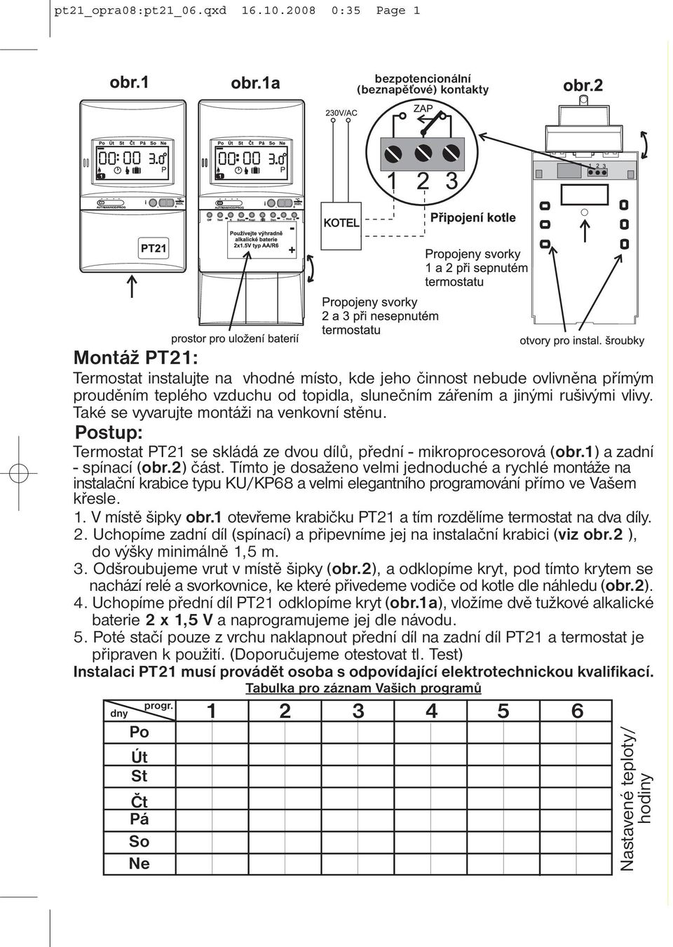 PROSTOROVÝ TERMOSTAT PT21 - PDF Stažení zdarma