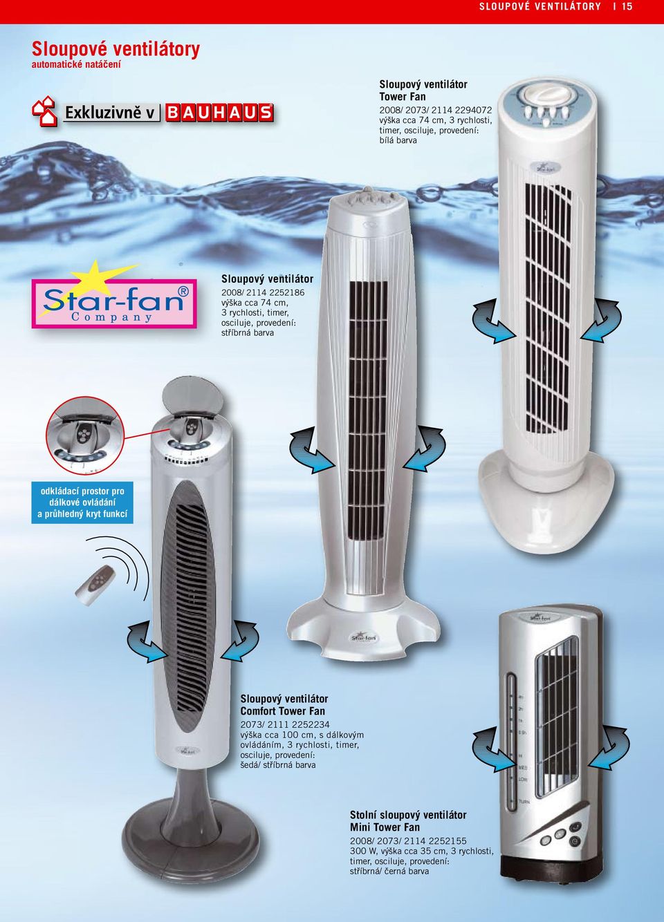 ovládání a průhledný kryt funkcí Sloupový ventilátor Comfort Tower Fan 2073/ 2111 2252234 výška cca 100 cm, s dálkovým ovládáním, 3 rychlosti, timer, osciluje,