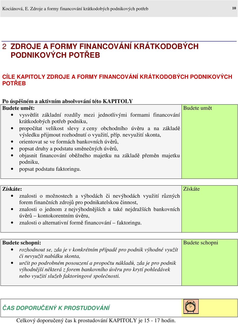 úspěšném a aktivním absolvování této KAPITOLY Budete umět: vysvětlit základní rozdíly mezi jednotlivými formami financování krátkodobých potřeb podniku, propočítat velikost slevy z ceny obchodního