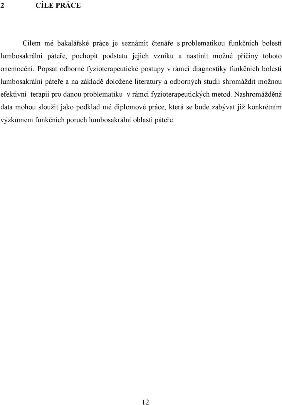 Popsat odborné fyzioterapeutické postupy v rámci diagnostiky funkčních bolestí lumbosakrální páteře a na základě doložené literatury a odborných