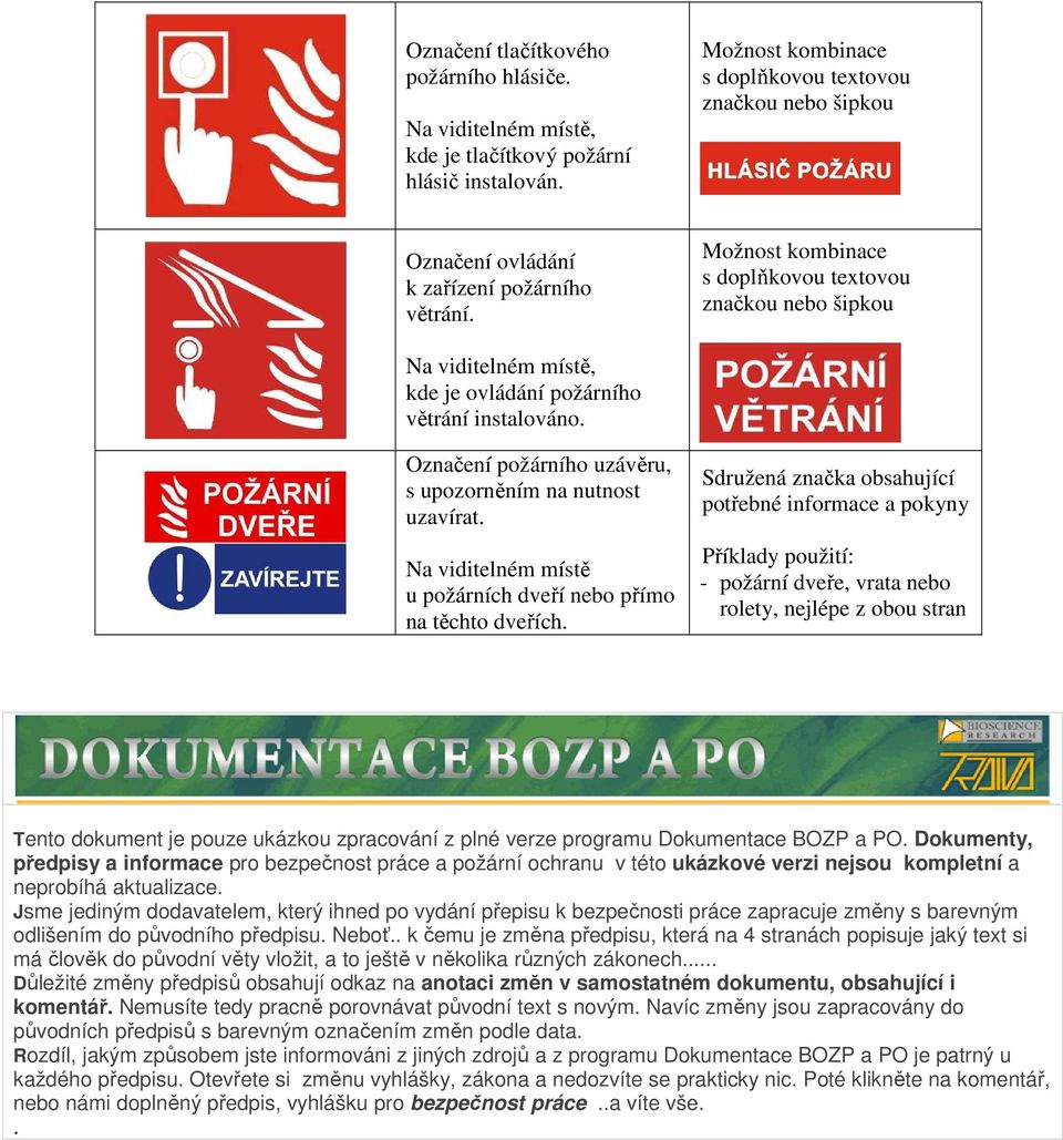 Možnost kombinace s doplňkovou textovou značkou nebo šipkou Na viditelném místě, kde je ovládání požárního větrání instalováno. Označení požárního uzávěru, s upozorněním na nutnost uzavírat.