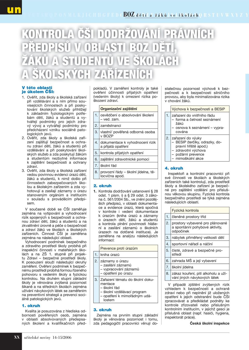 Ověřit, zda školy a školská zařízení při vzdělávání a s ním přímo souvisejících činnostech a při poskytování školských služeb přihlížejí k základním fyziologickým potřebám dětí, žáků a studentů a
