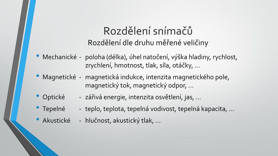 intenzita magnetického pole, magnetický tok, magnetický odpor, Optické Tepelné Akustické - zářivá