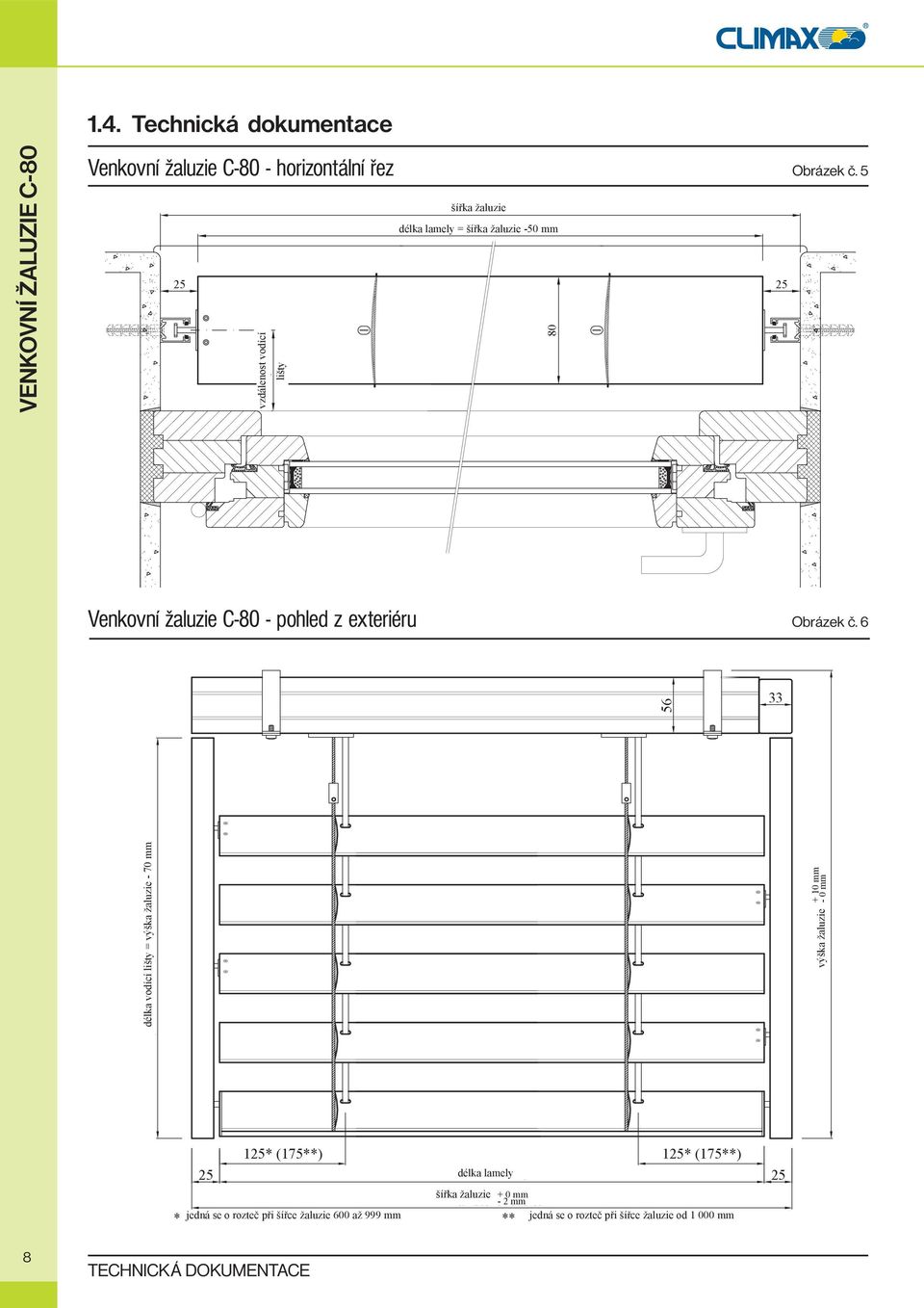 Führungsschiene- vzdálenost vodící Abstand lišty 80 25 Obrázek č. 5 Venkovní žaluzie C-80 - pohled z exteriéru Obrázek č.