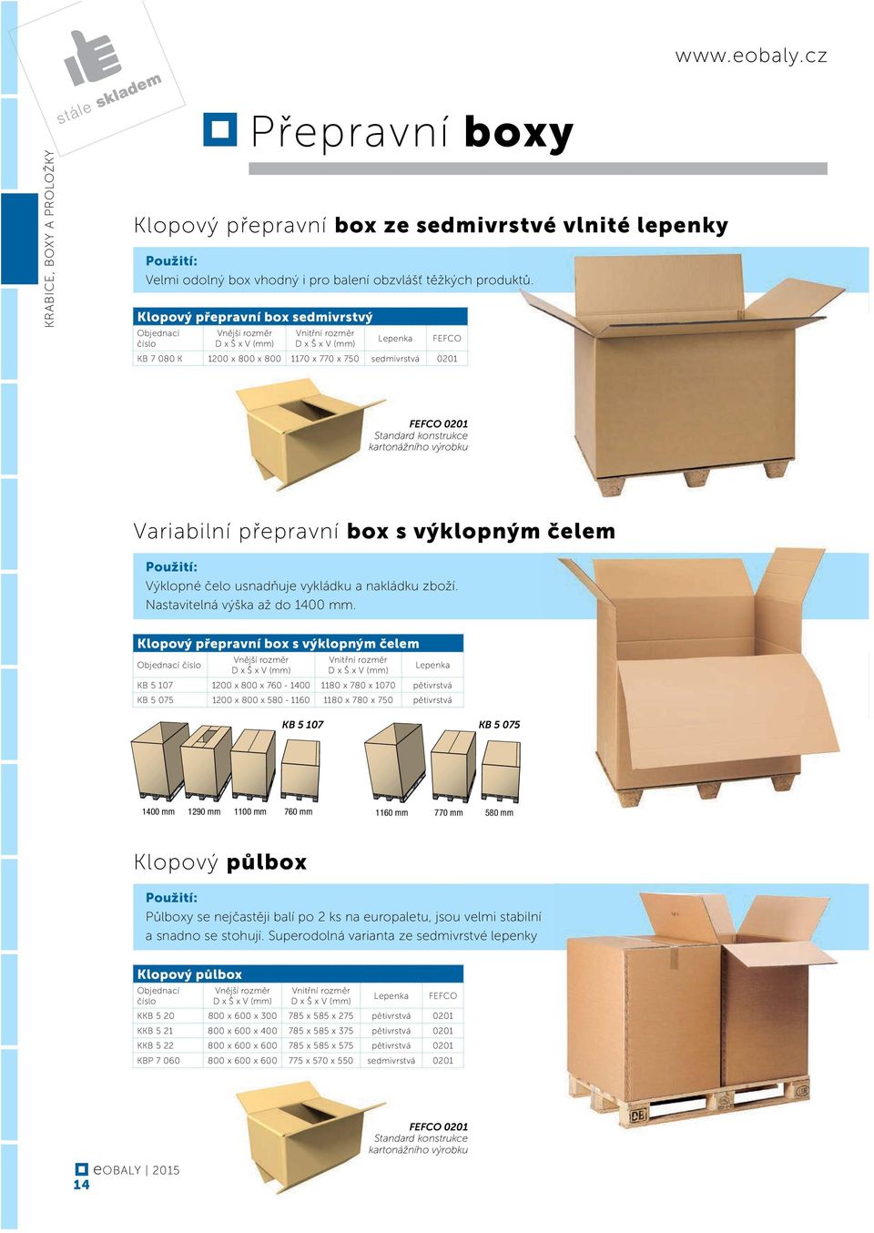 cz FEFCO 0201 Standard konstrukce kartonážního výrobku Variabilní přepravní box s výklopným čelem Výklopné čelo usnadňuje vykládku a nakládku zboží. Nastavitelná výška až do 1400 mm.