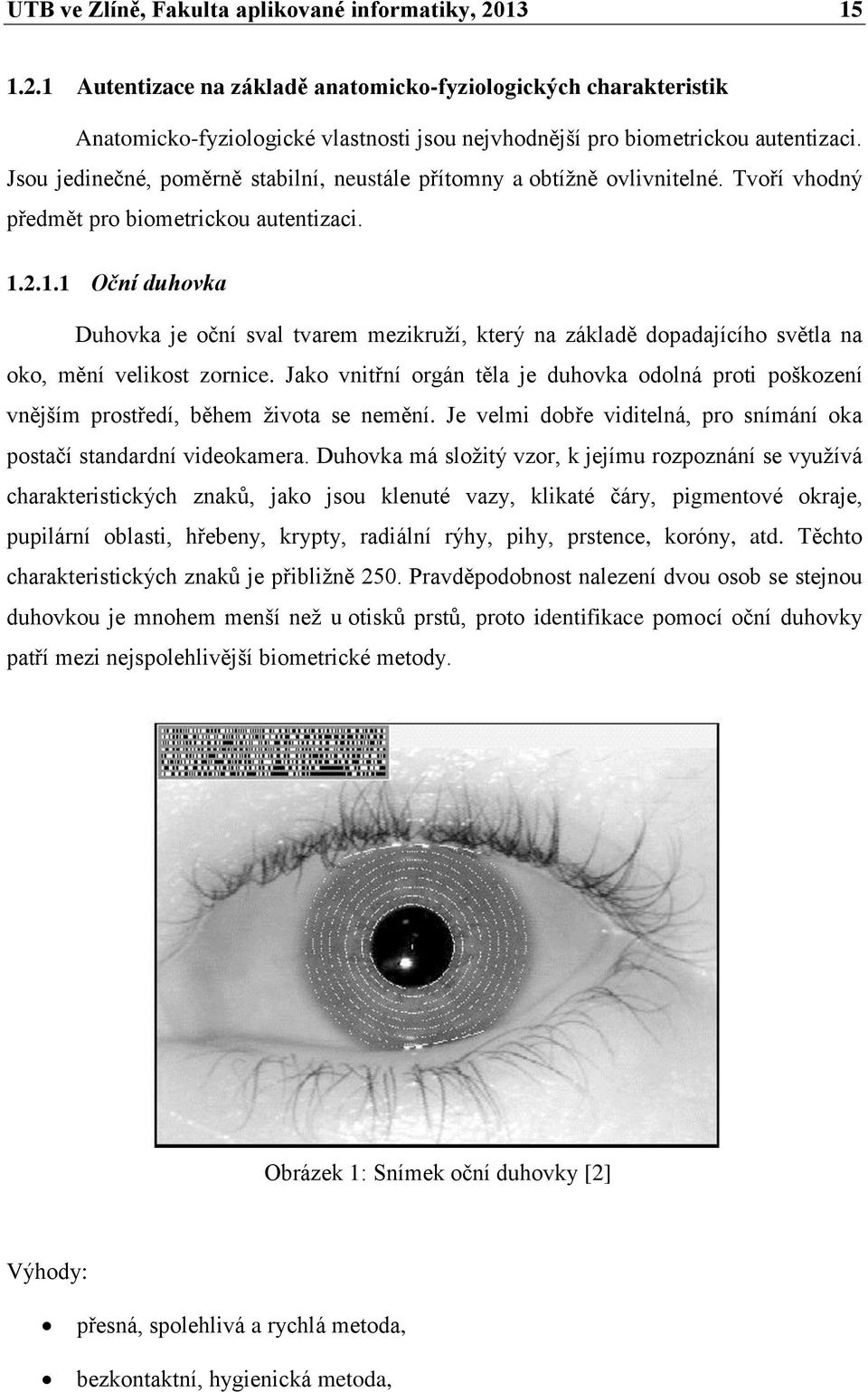 2.1.1 Oční duhovka Duhovka je oční sval tvarem mezikruží, který na základě dopadajícího světla na oko, mění velikost zornice.