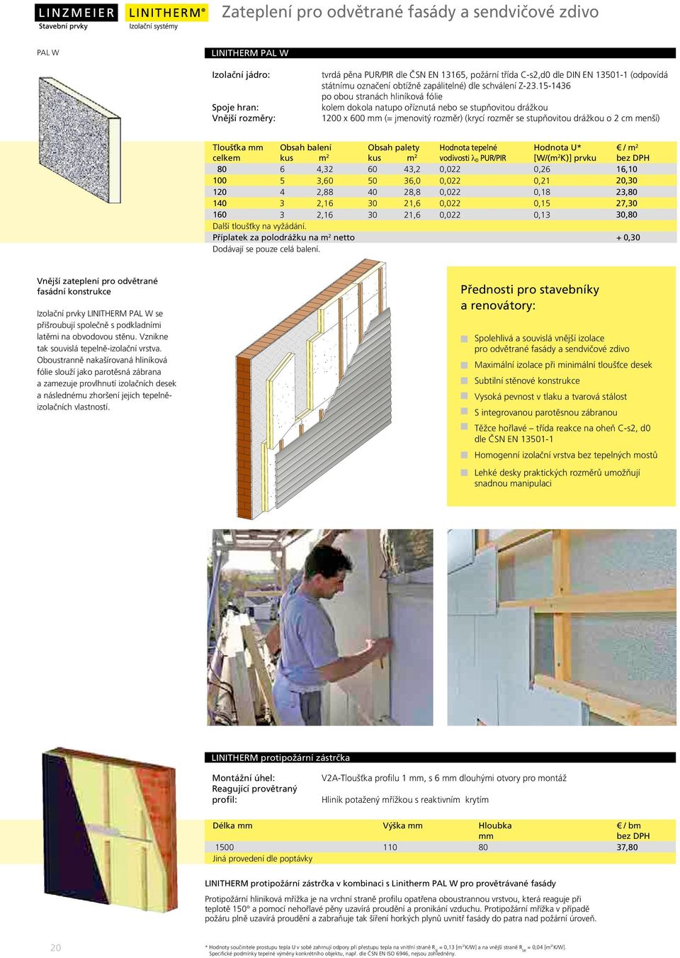 15-1436 kolem dokola natupo oříznutá nebo se stupňovitou drážkou 1200 x 600 (= jmenovitý rozměr) (krycí rozměr se stupňovitou drážkou o 2 cm menší) palety Tloušťka balení Hodnota U* kus m 2 kus m 2