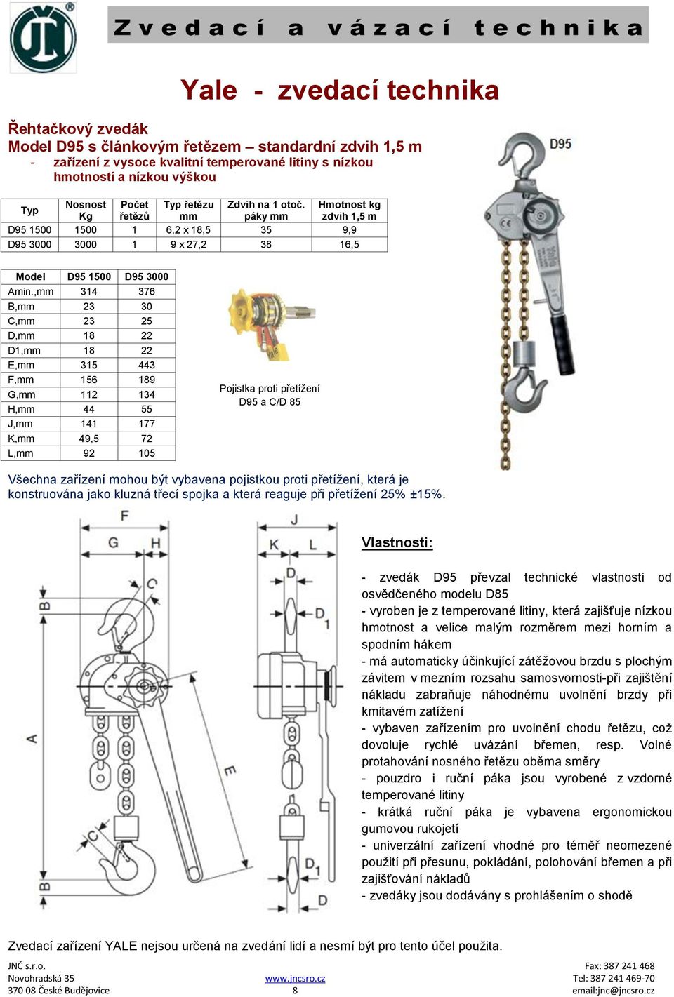 , 314 376 B, 23 30 C, 23 25 D, 18 22 D1, 18 22 E, 315 443 F, 156 189 G, 112 134 H, 44 55 J, 141 177 K, 49,5 72 L, 92 105 Pojistka proti přetížení D95 a C/D 85 Všechna zařízení mohou být vybavena