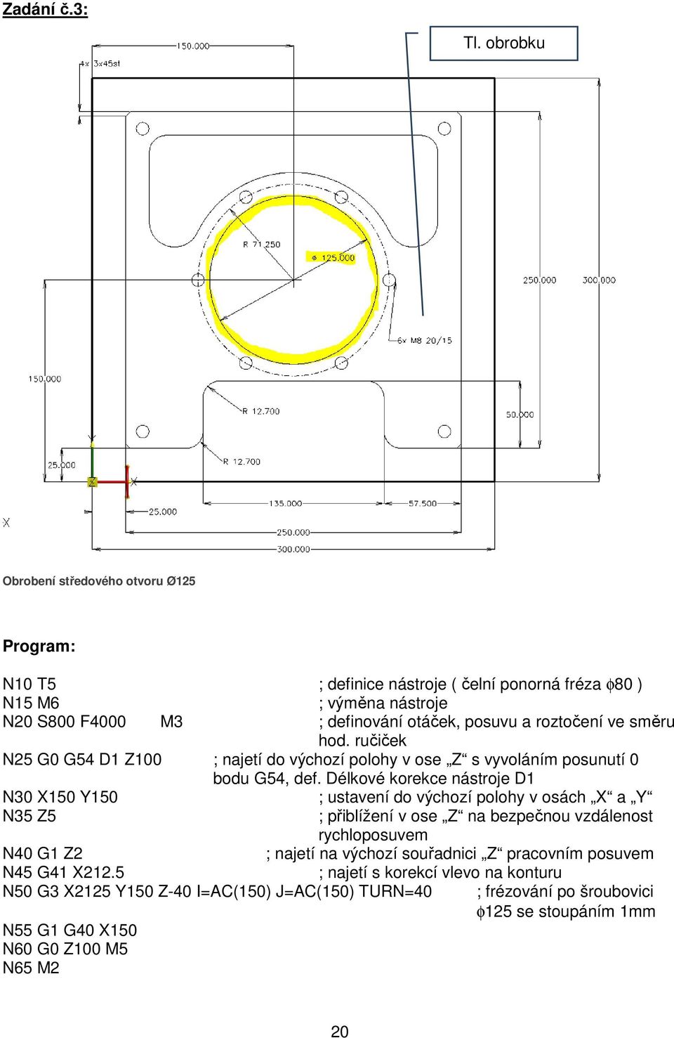 roztočení ve směru hod. ručiček N25 G0 G54 D1 Z100 ; najetí do výchozí polohy v ose Z s vyvoláním posunutí 0 bodu G54, def.