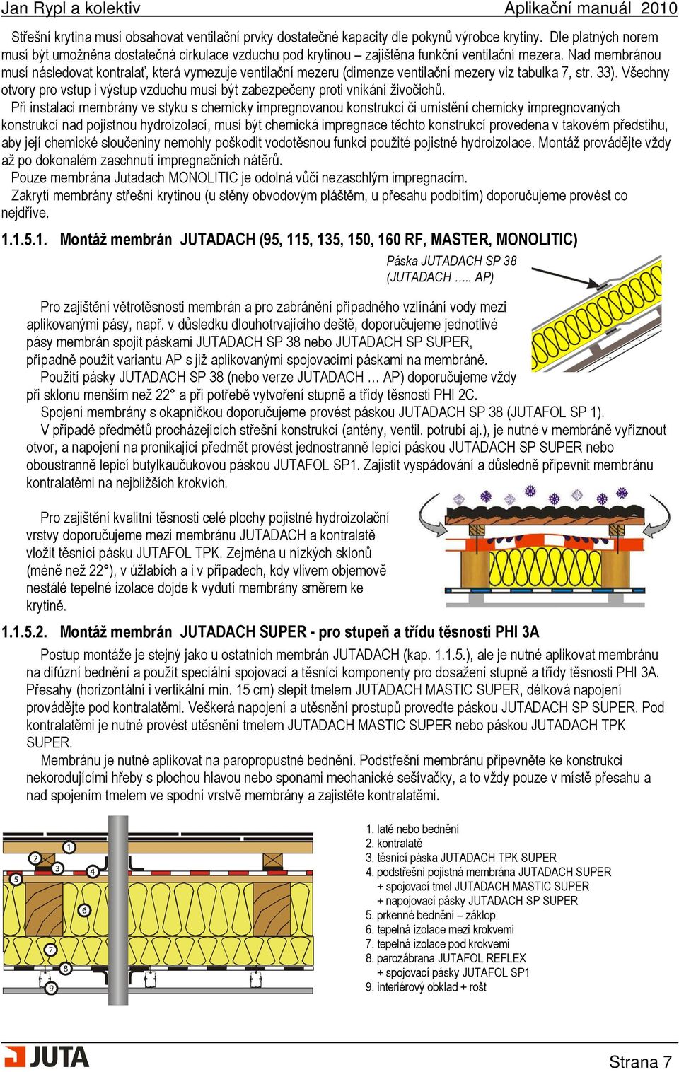 Nad membránou musí následovat kontralať, která vymezuje ventilační mezeru (dimenze ventilační mezery viz tabulka 7, str. 33).