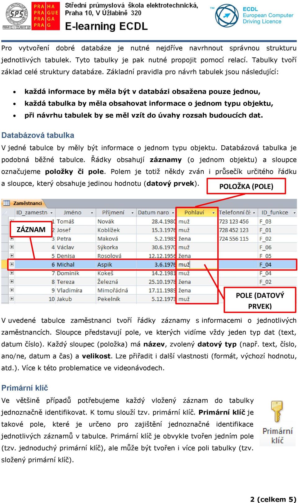 by se měl vzít do úvahy rozsah budoucích dat. Databázová tabulka V jedné tabulce by měly být informace o jednom typu objektu. Databázová tabulka je podobná běžné tabulce.