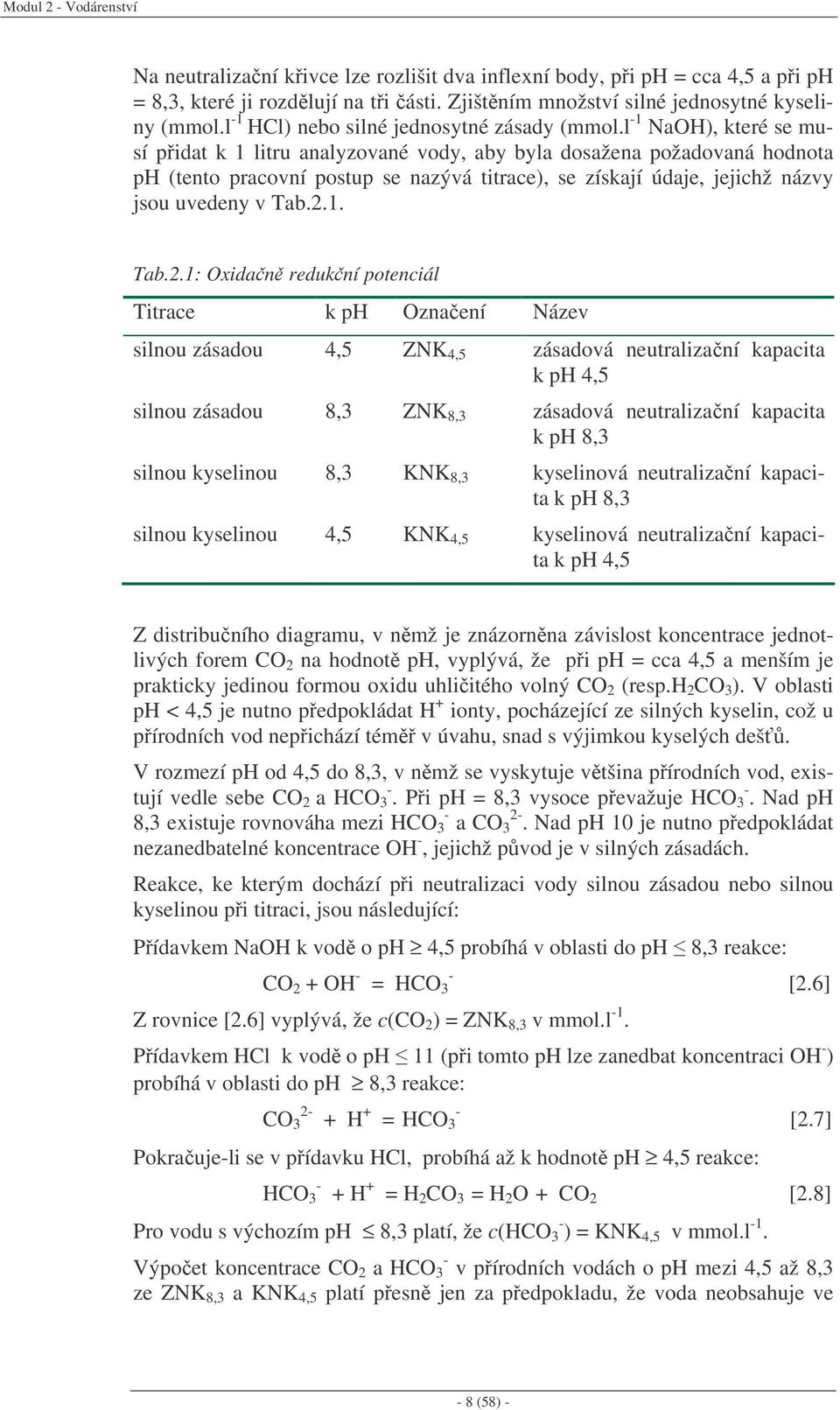 l -1 NaOH), které se musí pidat k 1 litru analyzované vody, aby byla dosažena požadovaná hodnota ph (tento pracovní postup se nazývá titrace), se získají údaje, jejichž názvy jsou uvedeny v Tab.2.