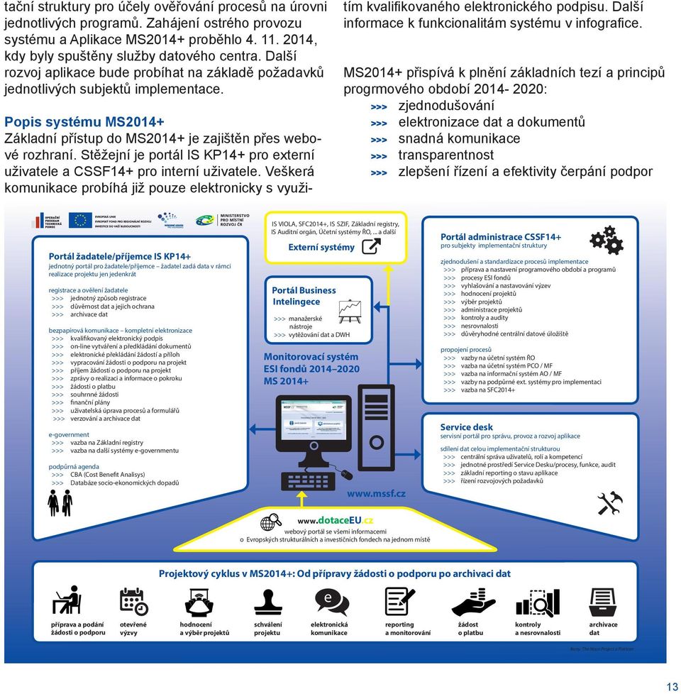 Stěžejní je portál IS KP14+ pro externí uživatele a CSSF14+ pro interní uživatele. Veškerá komunikace probíhá již pouze elektronicky s využitím kvalifikovaného elektronického podpisu.