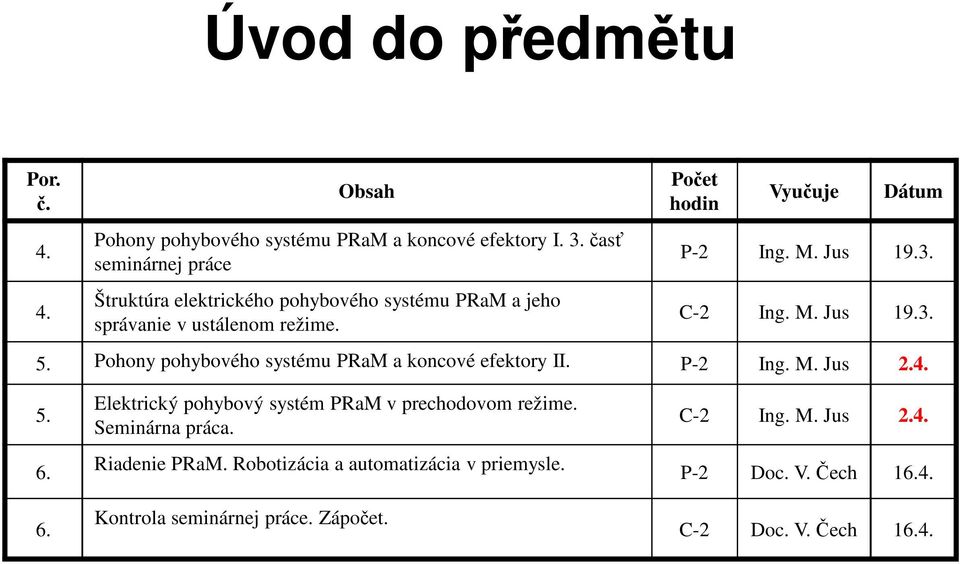 Jus 19.3. C-2 Ing. M. Jus 19.3. 5. Pohony pohybového systému PRaM a koncové efektory II. P-2 Ing. M. Jus 2.4. 5. 6.