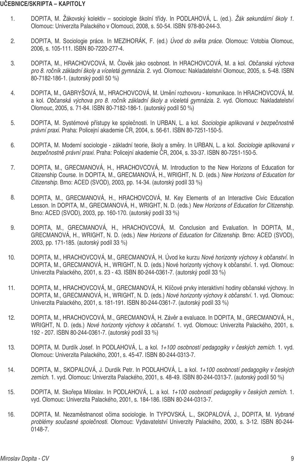 lovk jako osobnost. In HRACHOVCOVÁ, M. a kol. Obanská výchova pro 8. roník základní školy a víceletá gymnázia. 2. vyd. Olomouc: Nakladatelství Olomouc, 2005, s. 5-48. ISBN 80-7182-186-1.