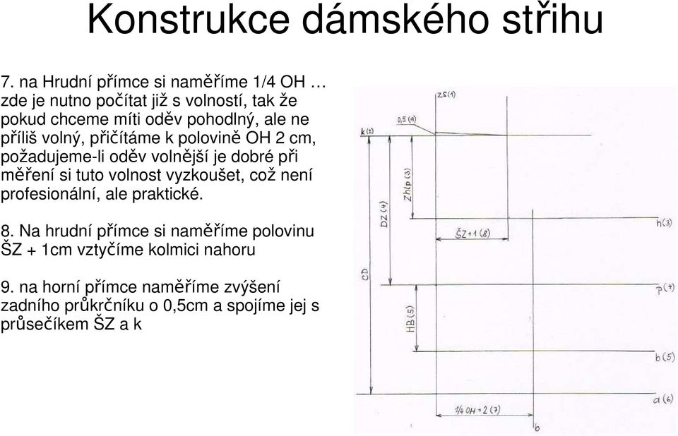 příliš volný, přičítáme k polovině OH 2 cm, požadujeme-li oděv volnější je dobré při měření si tuto volnost vyzkoušet,