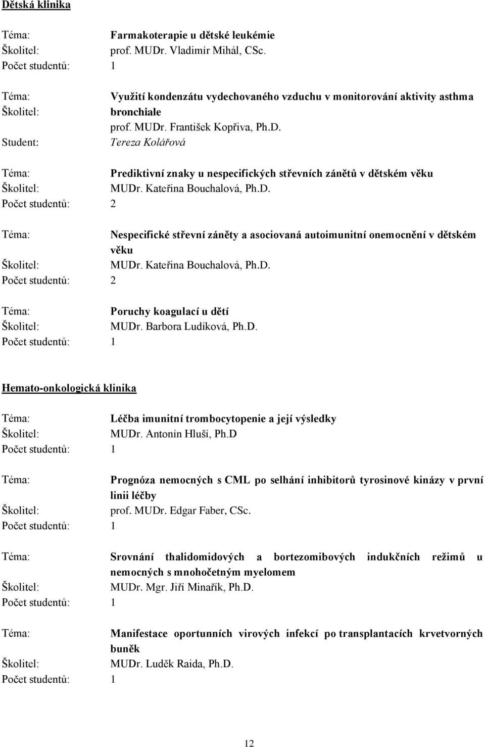 Kateřina Bouchalová, Ph.D. Poruchy koagulací u dětí MUDr. Barbora Ludíková, Ph.D. Hemato-onkologická klinika Léčba imunitní trombocytopenie a její výsledky MUDr. Antonín Hluší, Ph.