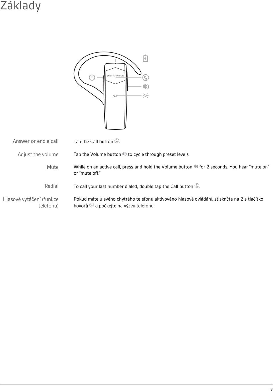 Mute While on an active call, press and hold the Volume button or mute off. for 2 seconds.