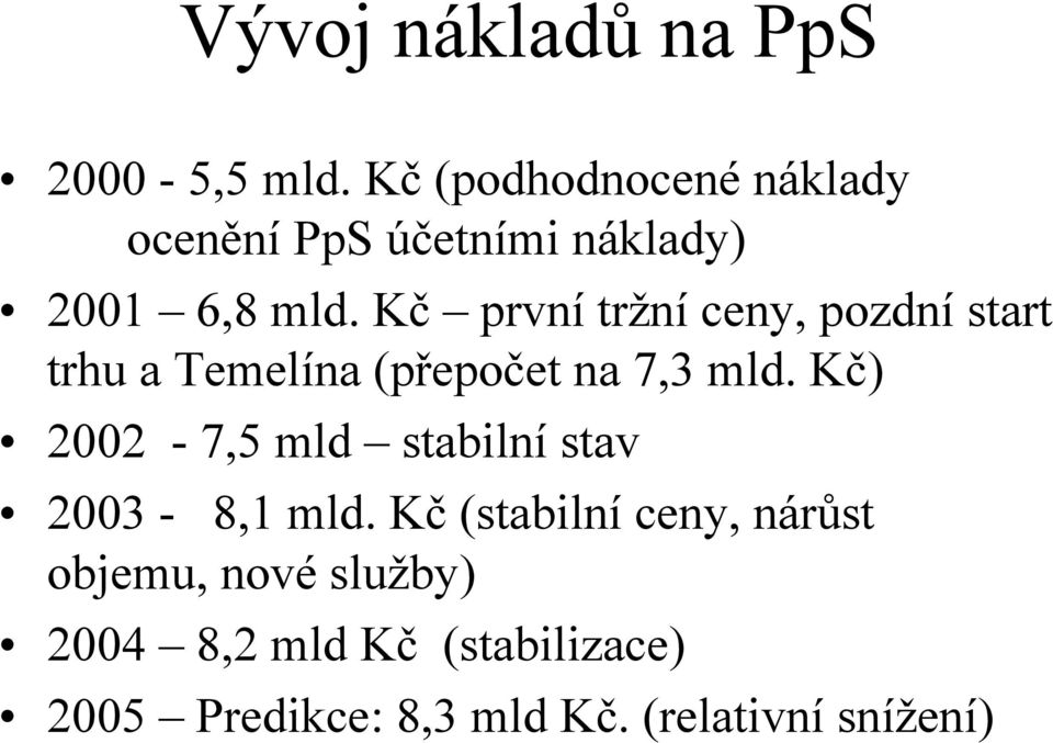 Kč první tržní ceny, pozdní start trhu a Temelína (přepočet na 7,3 mld.