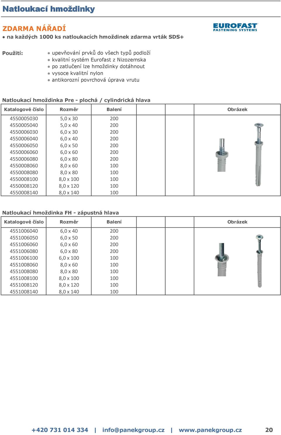 5,0 x 40 200 4550006030 6,0 x 30 200 4550006040 6,0 x 40 200 4550006050 6,0 x 50 200 4550006060 6,0 x 60 200 4550006080 6,0 x 80 200 4550008060 8,0 x 60 100 4550008080 8,0 x 80 100 4550008100 8,0 x