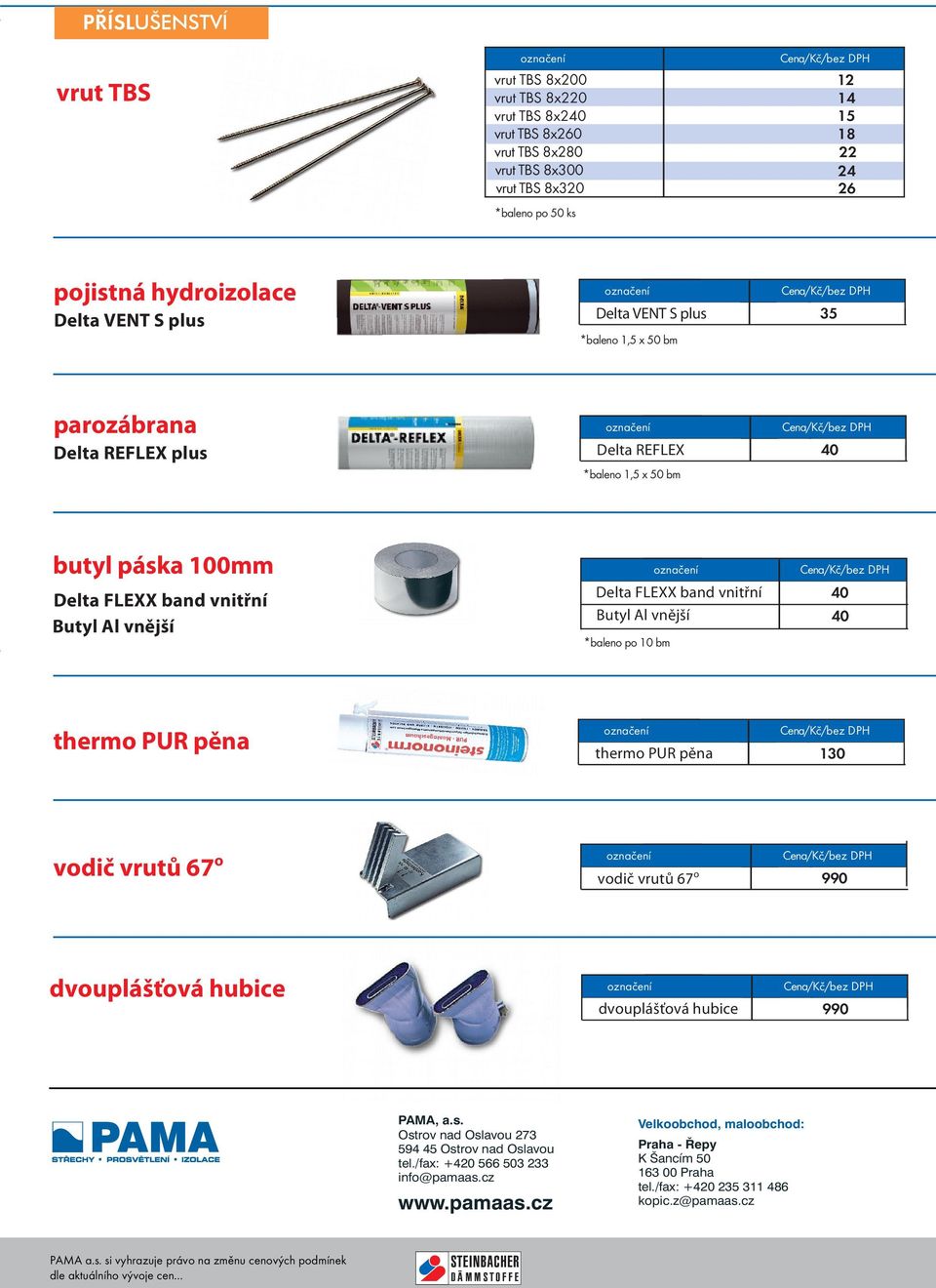 vnější Delta FLXX band vnitřní Butyl Al vnější 40 40 *baleno po 10 bm thermo PUR pěna thermo PUR pěna vodič vrutů 67o vodič vrutů 67 dvouplášťová hubice 130 Cena/Kč/ o 990 Cena/Kč/ dvouplášťová