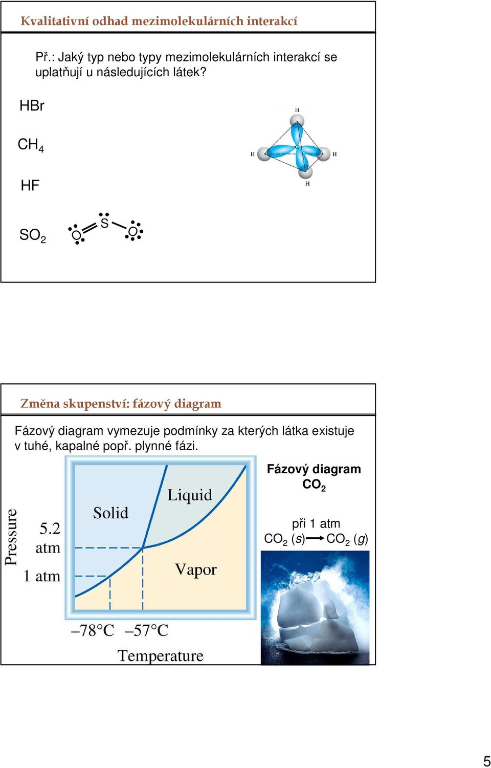 CH 4 HF SO 2 O S O Změna skupenství: fázový diagram Fázový diagram vymezuje