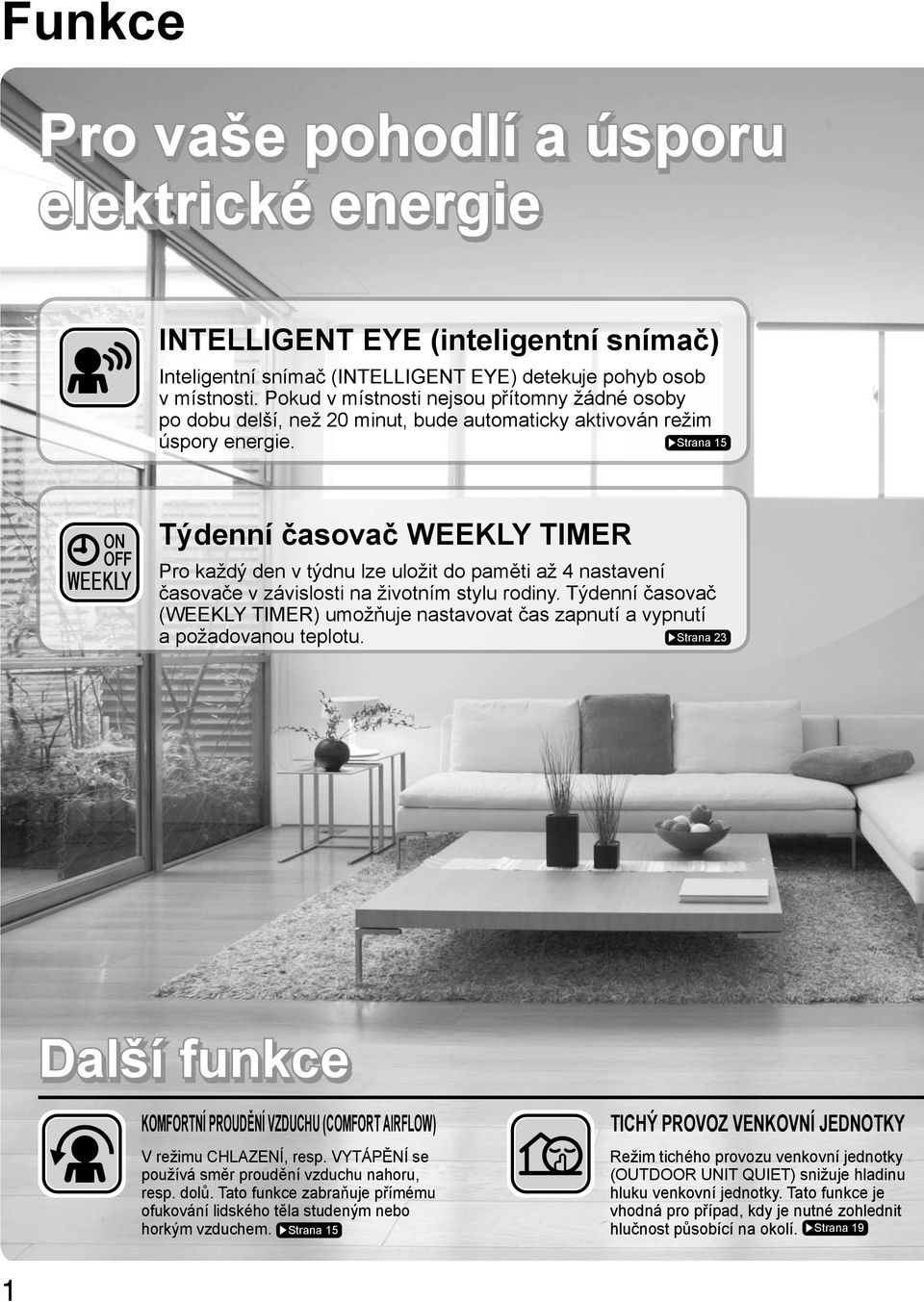 Strana 15 Týdenní časovač WEEKLY TIMER Pro každý den v týdnu lze uložit do paměti až 4 nastavení časovače v závislosti na životním stylu rodiny.