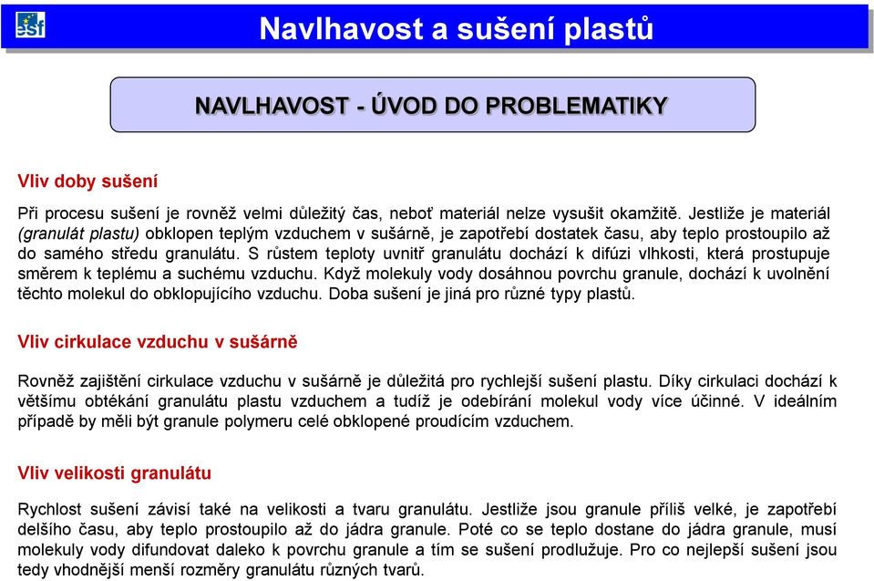 S růstem teploty uvnitř granulátu dochází k difúzi vlhkosti, která prostupuje směrem k teplému a suchému vzduchu.