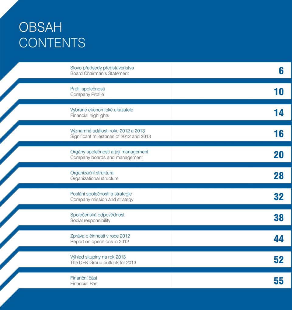 Organizační struktura Organizational structure Poslání společnosti a strategie Company mission and strategy Společenská odpovědnost Social responsibility