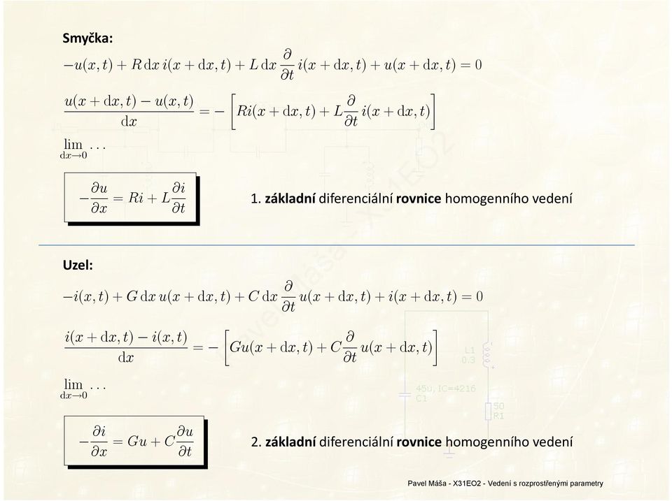 zákadní diferenciání rovnice homogenního vedení i(x; t)+g dxu(x +dx; t)+c dx @ u(x +dx; t)+i(x +dx; t) =0