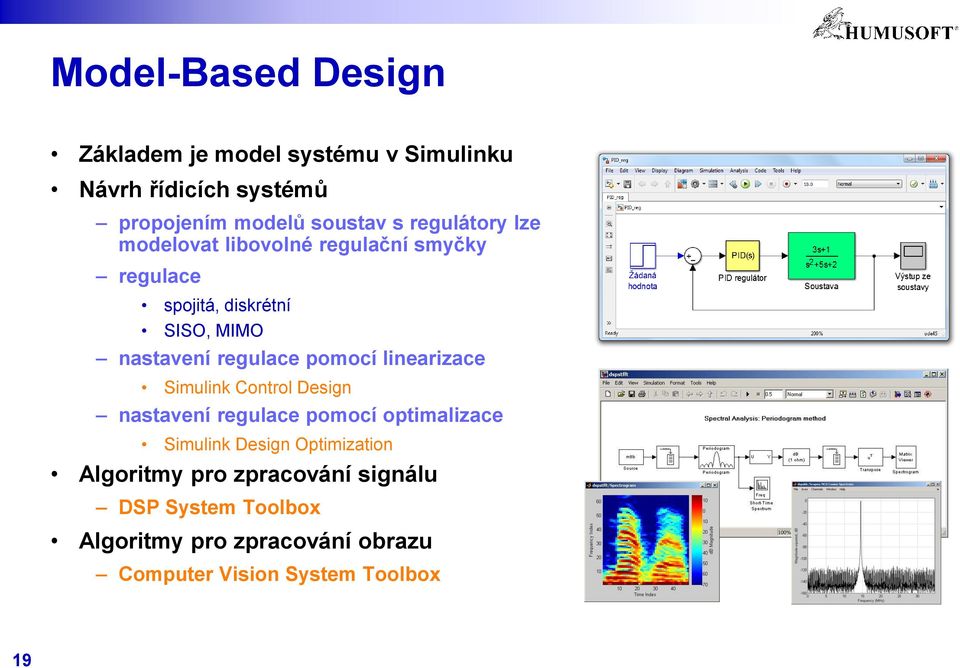 pomocí linearizace Simulink Control Design nastavení regulace pomocí optimalizace Simulink Design Optimization