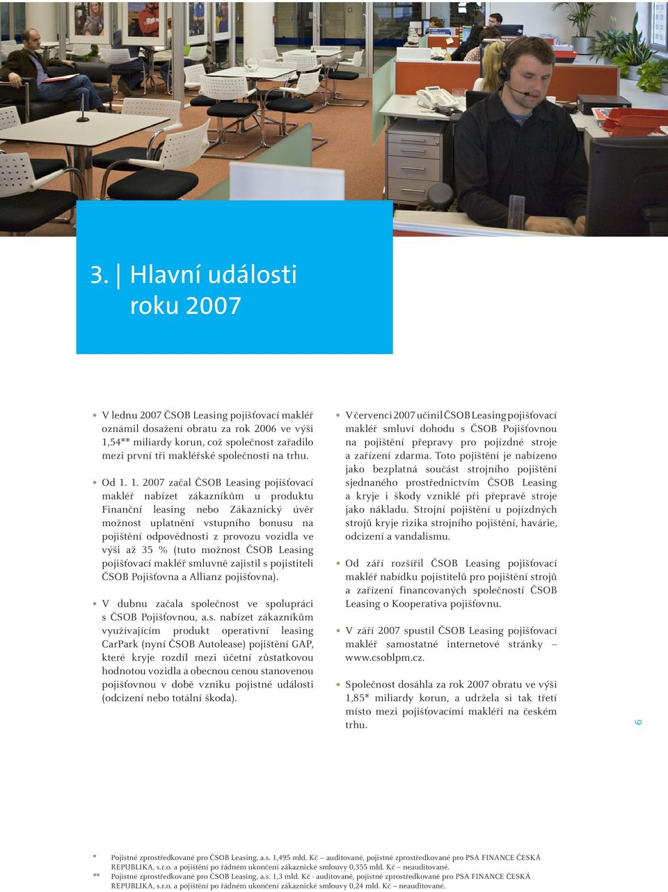 1. 2007 začal ČSOB Leasing pojišťovací makléř nabízet zákazníkům u produktu Finanční leasing nebo Zákaznický úvěr možnost uplatnění vstupního bonusu na pojištění odpovědnosti z provozu vozidla ve