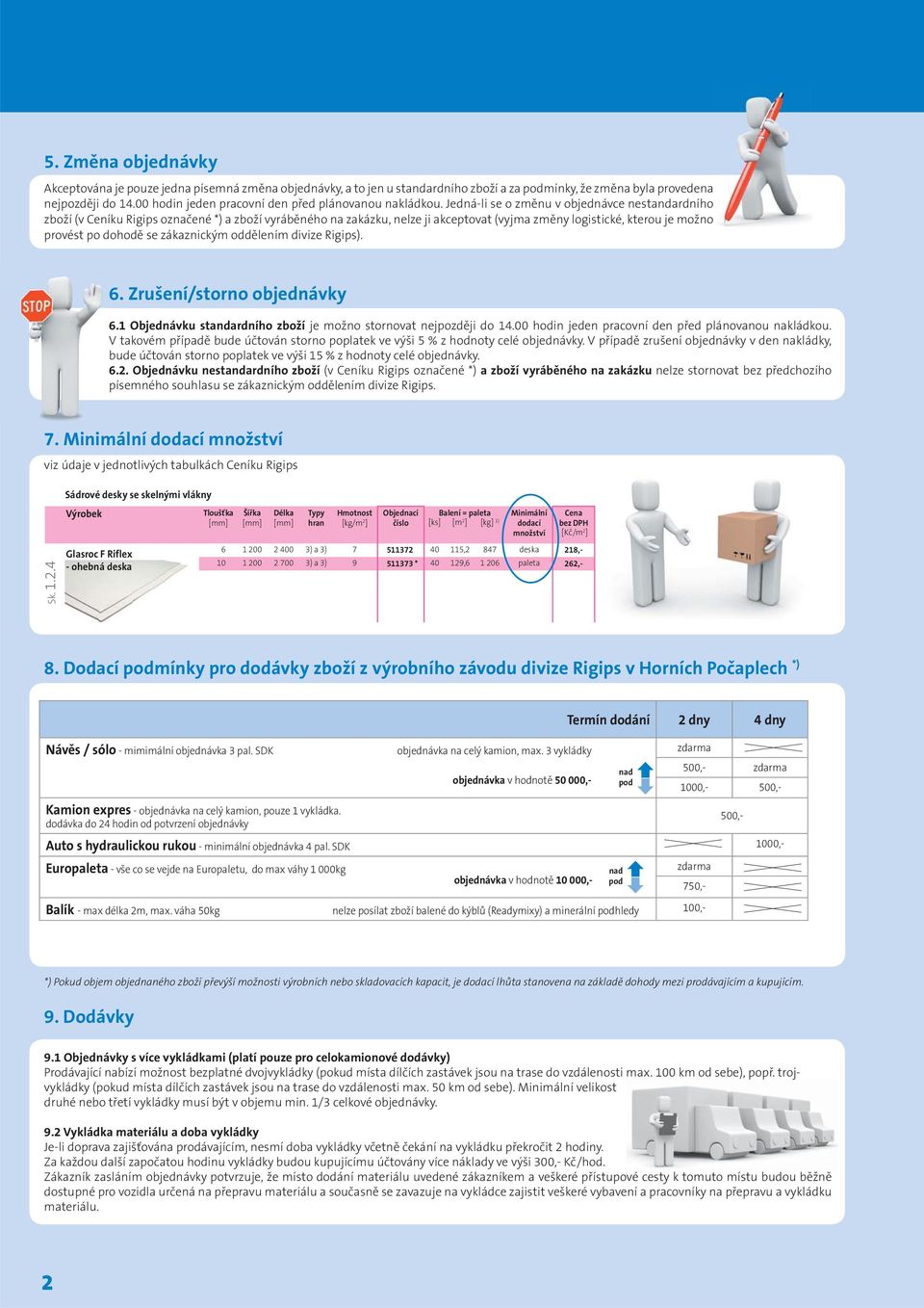 Jedná-li se o změnu v objednávce nestandardního zboží (v Ceníku Rigips označené *) a zboží vyráběného na zakázku, nelze ji akceptovat (vyjma změny logistické, kterou je možno provést po dohodě se
