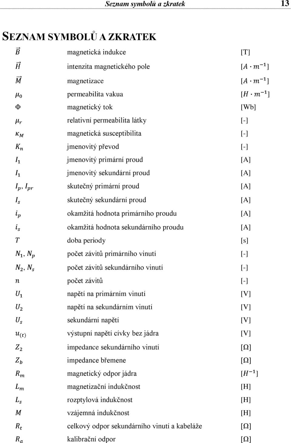 primárního proudu [A] okamžitá hodnota sekundárního proudu [A] doba periody [s], počet závitů primárního vinutí [-], počet závitů sekundárního vinutí [-] počet závitů [-] napětí na primárním vinutí