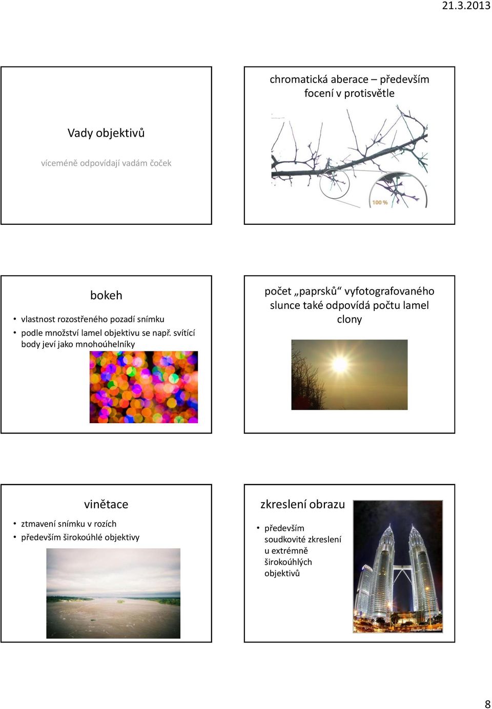 svítící body jeví jako mnohoúhelníky počet paprsků vyfotografovaného slunce také odpovídá počtu lamel clony