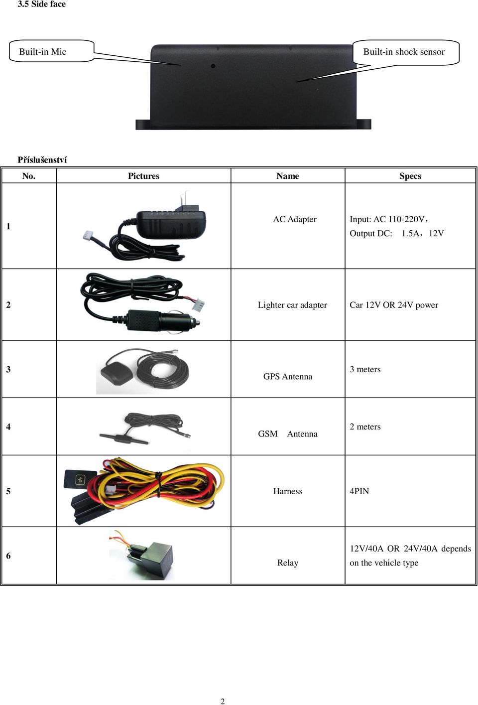 5A,12V 2 Lighter car adapter Car 12V OR 24V power 3 GPS Antenna 3 meters 4