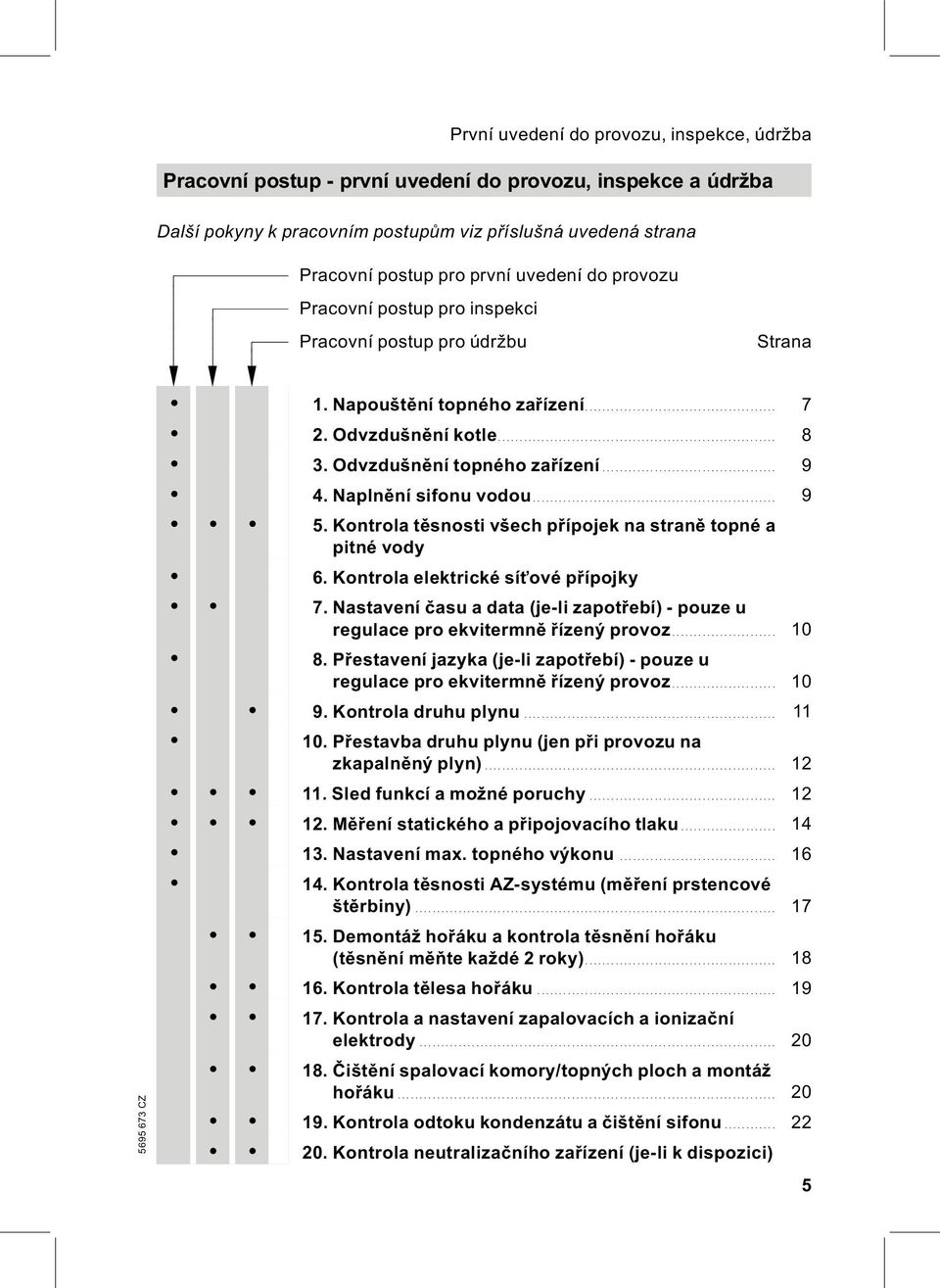 Odvzdušnění topného zařízení... 9 4. Naplnění sifonu vodou... 9 5. Kontrola těsnosti všech přípojek na straně topné a pitné vody 6. Kontrola elektrické síťové přípojky 7.