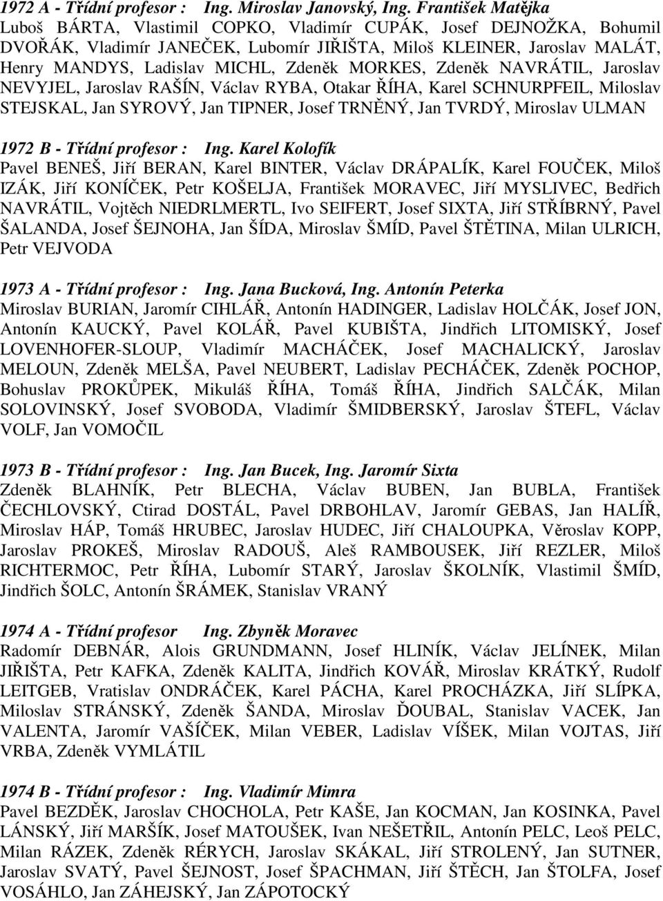 MORKES, Zdeněk NAVRÁTIL, Jaroslav NEVYJEL, Jaroslav RAŠÍN, Václav RYBA, Otakar ŘÍHA, Karel SCHNURPFEIL, Miloslav STEJSKAL, Jan SYROVÝ, Jan TIPNER, Josef TRNĚNÝ, Jan TVRDÝ, Miroslav ULMAN 1972 B -