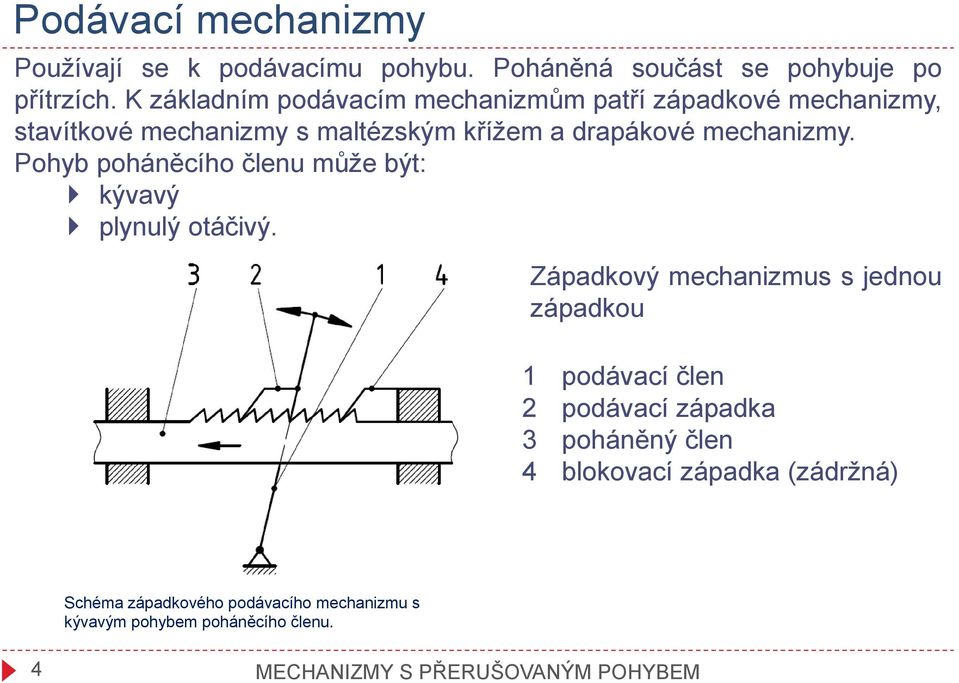 Pohyb poháněcího členu může být: kývavý plynulý otáčivý.