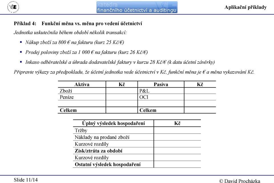 za 1 000 na fakturu (kurz 26 Kč/ ) Inkaso odběratelské a úhrada dodavatelské faktury v kurzu 28 Kč/ (k datu účetní závěrky) Připravte výkazy za