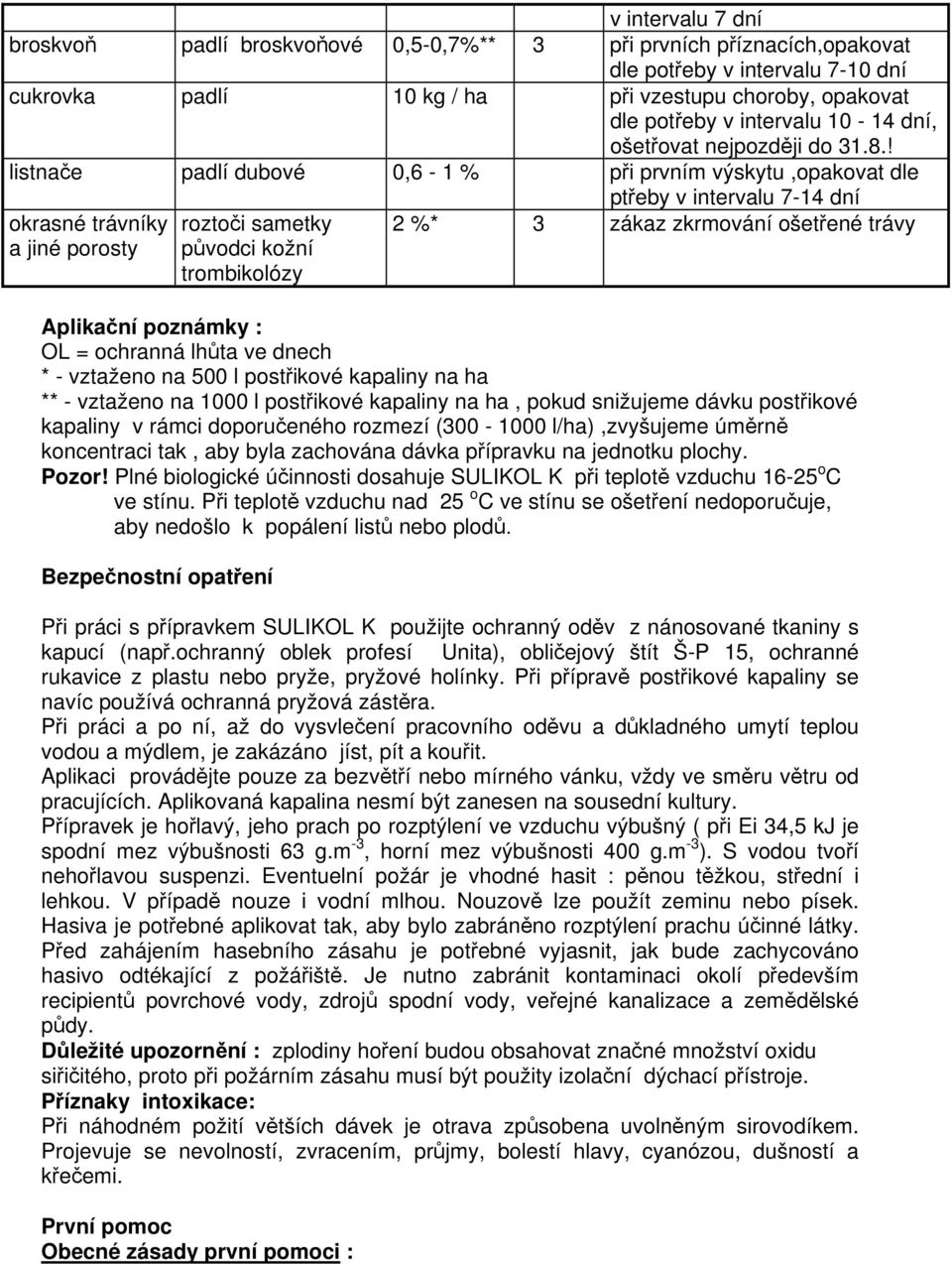 ! listnače padlí dubové 0,6-1 % při prvním výskytu,opakovat dle ptřeby v intervalu 7-14 dní okrasné trávníky a jiné porosty roztoči sametky původci kožní trombikolózy 2 %* 3 zákaz zkrmování ošetřené