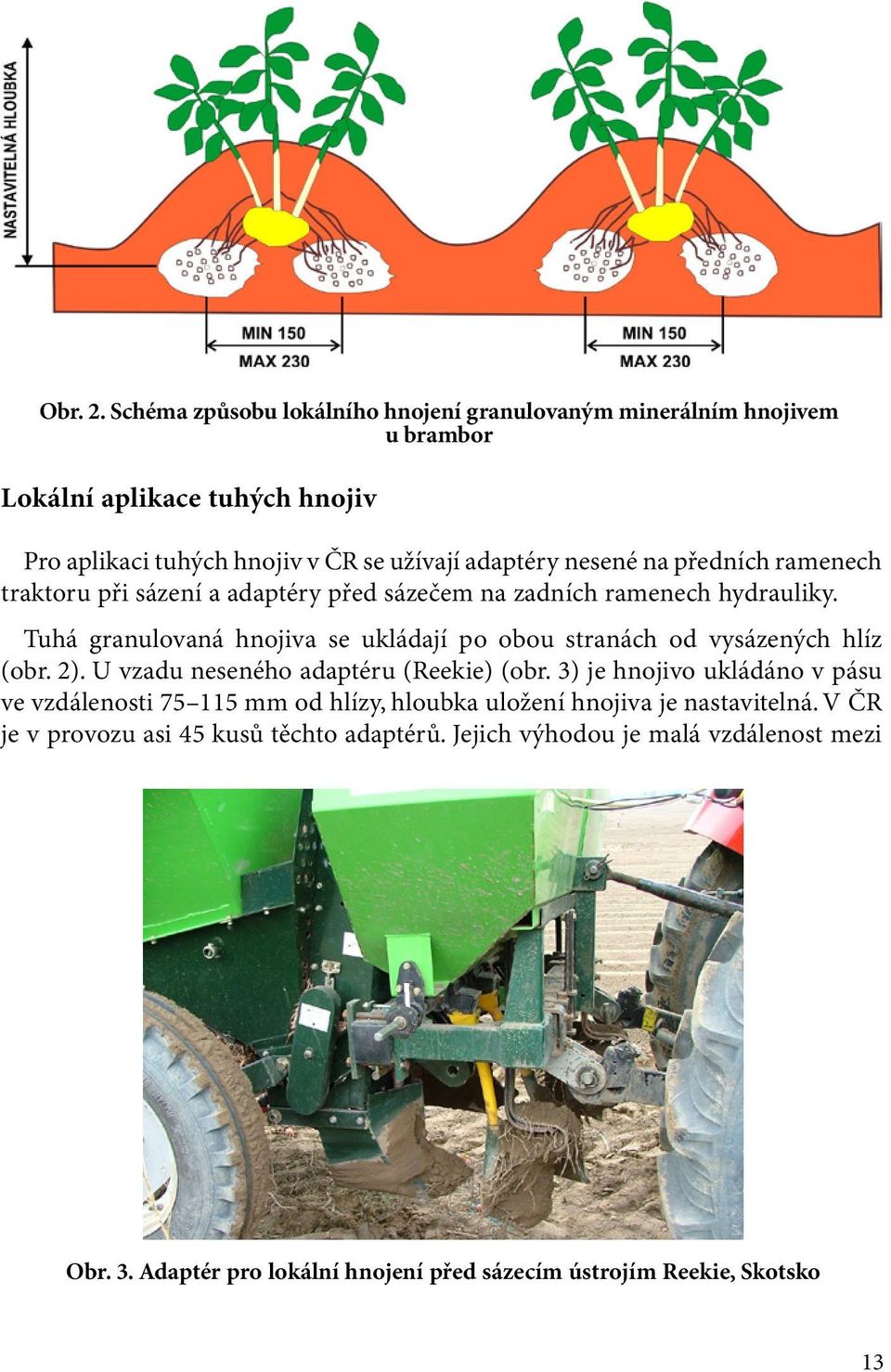 na předních ramenech traktoru při sázení a adaptéry před sázečem na zadních ramenech hydrauliky.