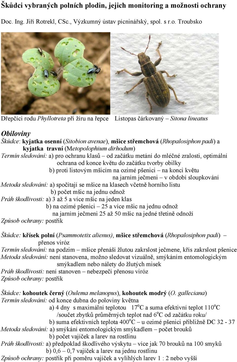 Škůdci vybraných polních plodin, jejich monitoring a možnosti ochrany - PDF  Stažení zdarma