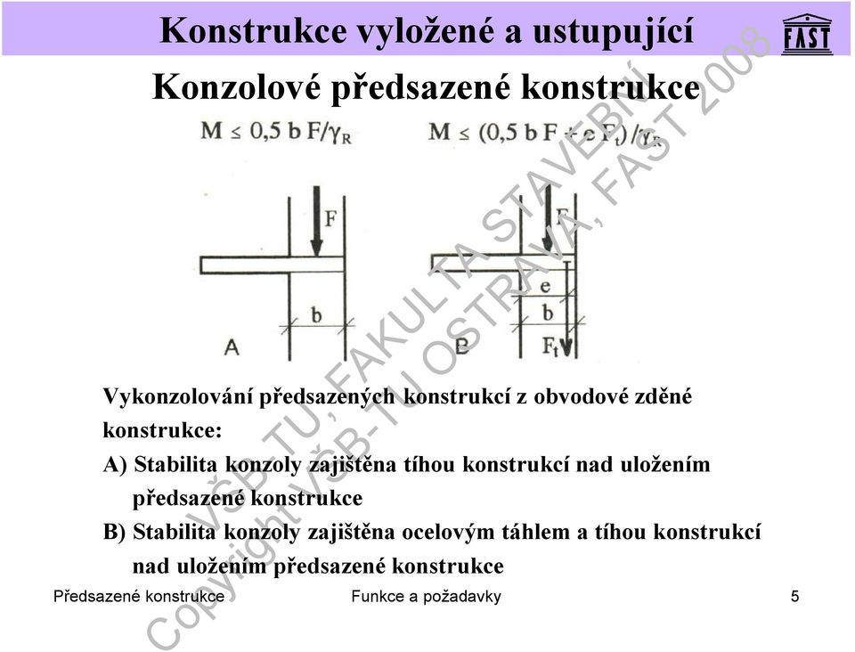 předsazené konstrukce B) Stabilita konzoly zajištěna ocelovým táhlem a tíhou