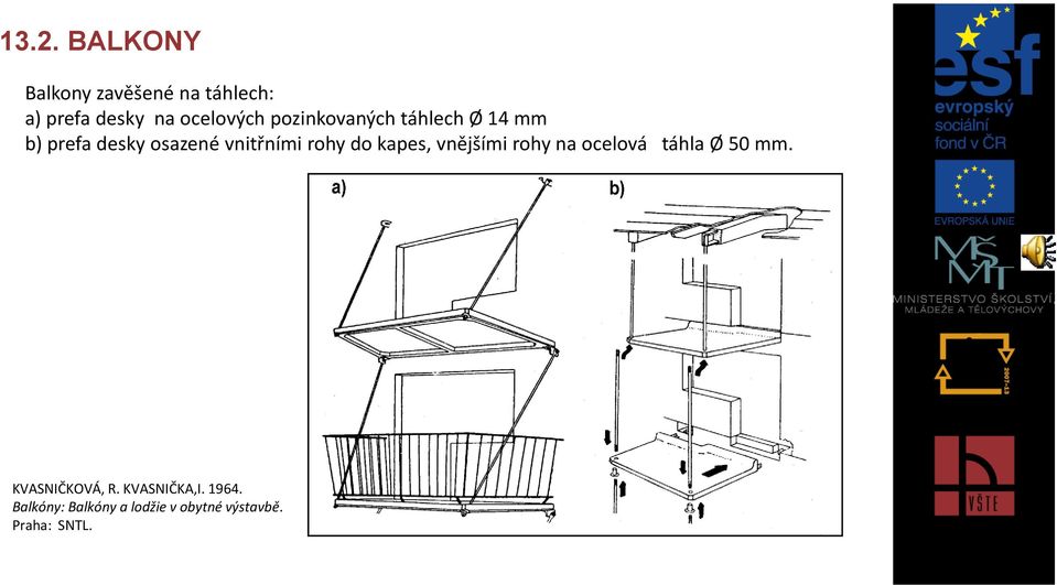 kapes, vnějšími rohy na ocelová táhla Ø 50 mm. KVASNIČKOVÁ, R.