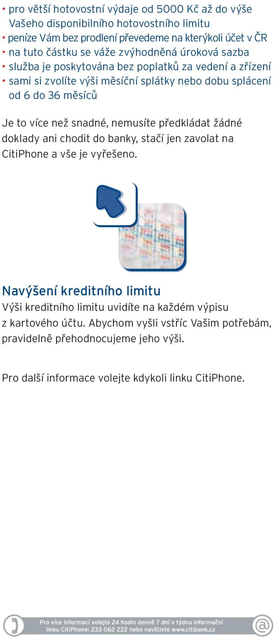 více než snadné, nemusíte předkládat žádné doklady ani chodit do banky, stačí jen zavolat na CitiPhone a vše je vyřešeno.