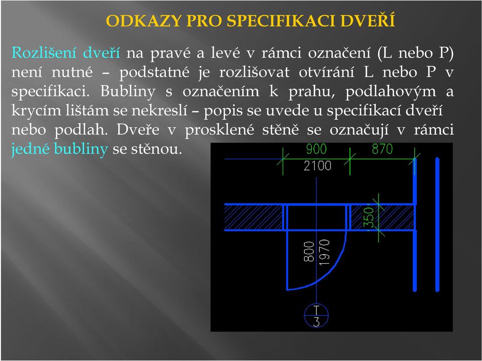 Bubliny s označením k prahu, podlahovým a krycím lištám se nekreslí popis se uvede u