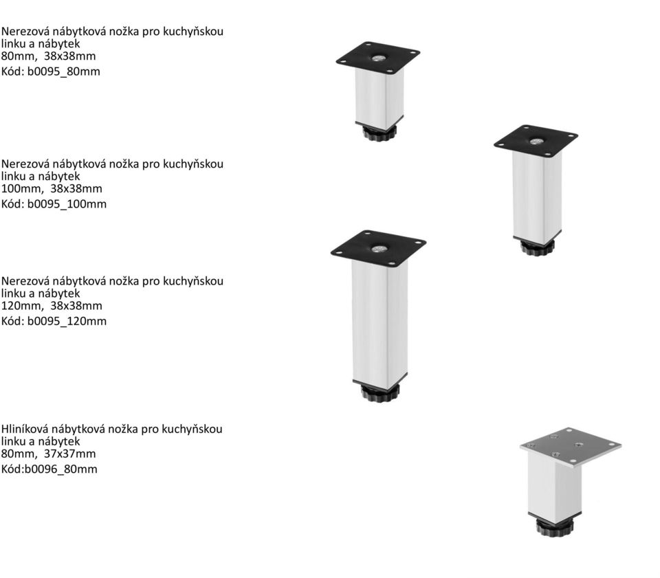 b0095_100mm Nerezová nábytková nožka pro kuchyňskou linku a nábytek 120mm, 38x38mm