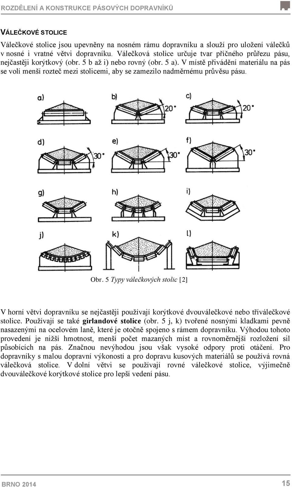 V místě přivádění materiálu na pás se volí menší rozteč mezi stolicemi, aby se zamezilo nadměrnému průvěsu pásu. Obr.