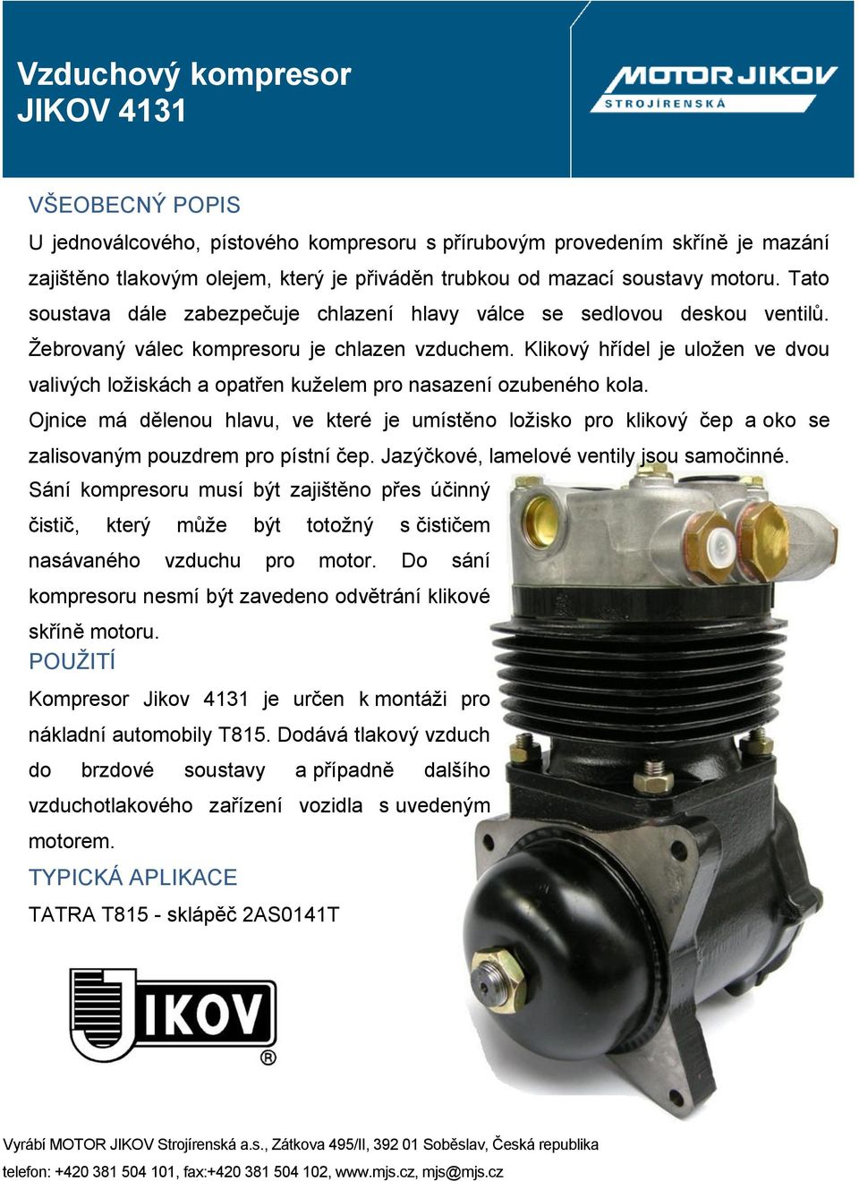Vzduchový kompresor JIKOV PDF Stažení zdarma